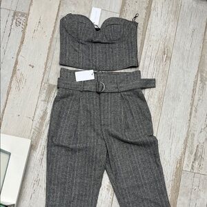 NWT Line and Dot Chic Gray Strapless bustier and pants with Belt